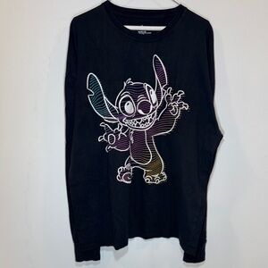 Disney Black Long Sleeve Tee with Colorful Stitch Design